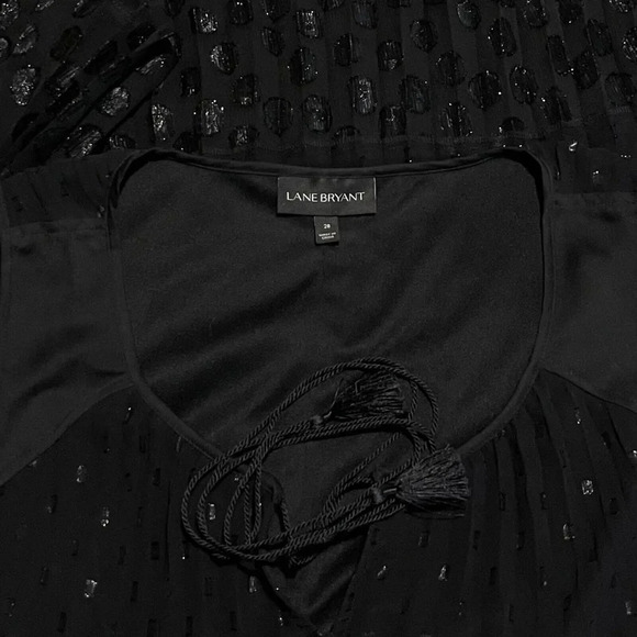 Lane Bryant Tunic Sleeveless Accordion Pleated Top Tassels Black Polka Dot 28 - Picture 3 of 3
